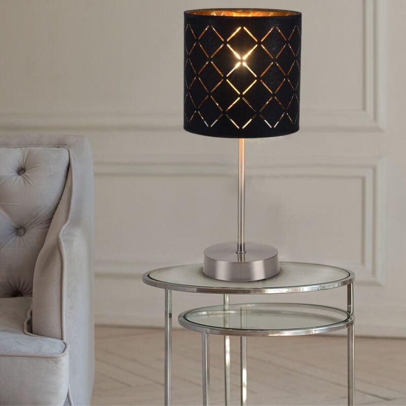 Globo Lighting - Lampe de table led noir-or Lampe de table nickel mat textile oriental, 1x E14 led blanc chaud, hauteur x largeur 15 x 35 cm, salon