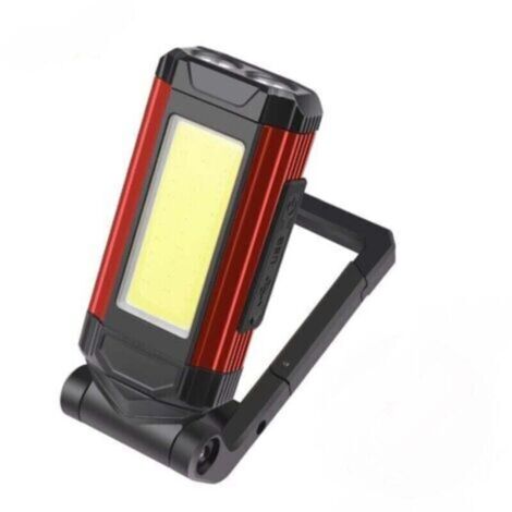 lampes de travail LED,lampe magnetique,Lampe LED rechargeable,Lampe Torche avec Étanche,Support rotatif à 360°,Avec fonction de charge, 5 modes d'éclairage,pour d'urgence, Garage et Camping-rouge