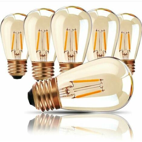 Lampes d'extérieur, ampoule LED à vis E27 Edison, 1W Ampoule de rechange à filament LED pour S14 ST45 LED, blanc chaud 2200K, verre ambré équivalent, non réglable, paquet de 6 [Classe énergétique A++]