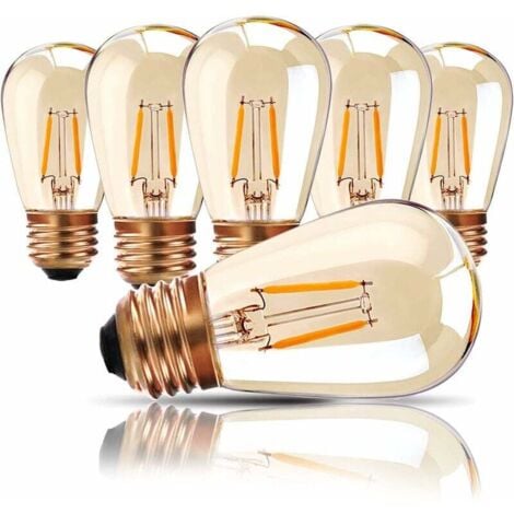 Lampes d'extérieur, ampoule LED à vis E27 Edison, 1W Ampoule de rechange à filament LED pour S14 ST45 LED, blanc chaud 2200K, verre ambré équivalent, non réglable, paquet de 6 [Classe énergétique A++]