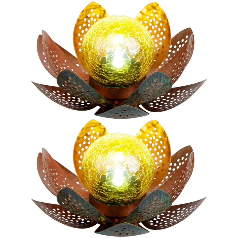 Lampes d'extérieur de jardin lumière solaire décorative led lumière solaire au design fleur de lotus, boule en verre doré, led, 22cm, terrasse, lot