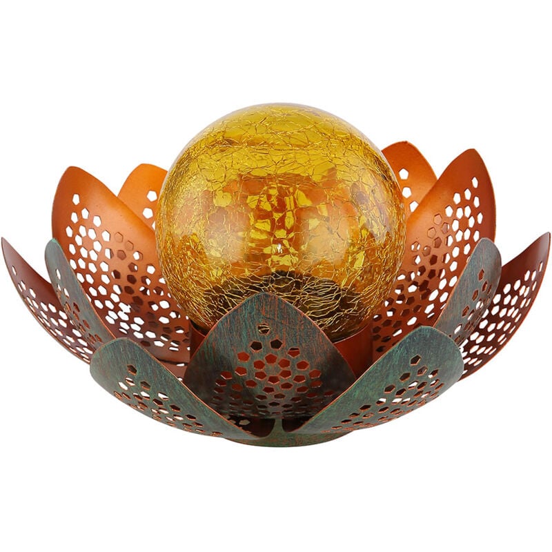 Lampes d'extérieur de jardin lumière solaire décorative led lumière solaire en forme de fleur de lotus, boule de verre couleur or, led, 22cm, terrasse