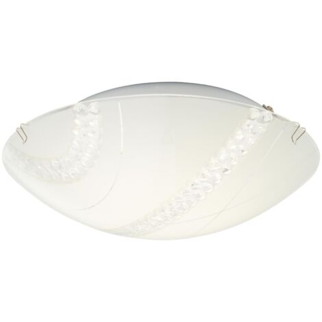 Lampes en cristal plafonnier éclairage en verre lampe en cristal plafonnier, verre métal satiné blanc, 1x LED 12W 1200Lm blanc neutre, DxH 30x9,8 cm