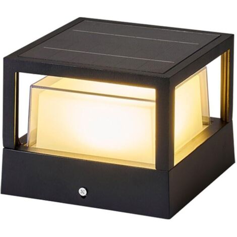 Lampes en métal 6,3 Pouces Borne Solaire pour Portail Style Industriel Lampes de Colonne créatives d'extérieur Finition Noire Ronde Lampe de Poteau pour Mur de Cou