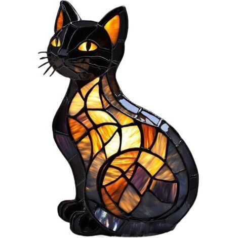 Lampes en vitrail animalier - Lampes en vitrail vintage en forme de chat Veilleuses de chevet en forme d'animaux faites à la main Veilleuses LED colorées pour décoration de chambre à coucher, motif