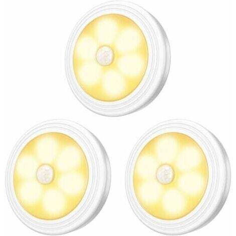 Lampes LED pour armoire/armoire, 3 pièces, veilleuse, détecteur de mouvement LED avec base magnétique pour vitrines d'armoires d'escalier de cuisine (fonctionnant sur piles)