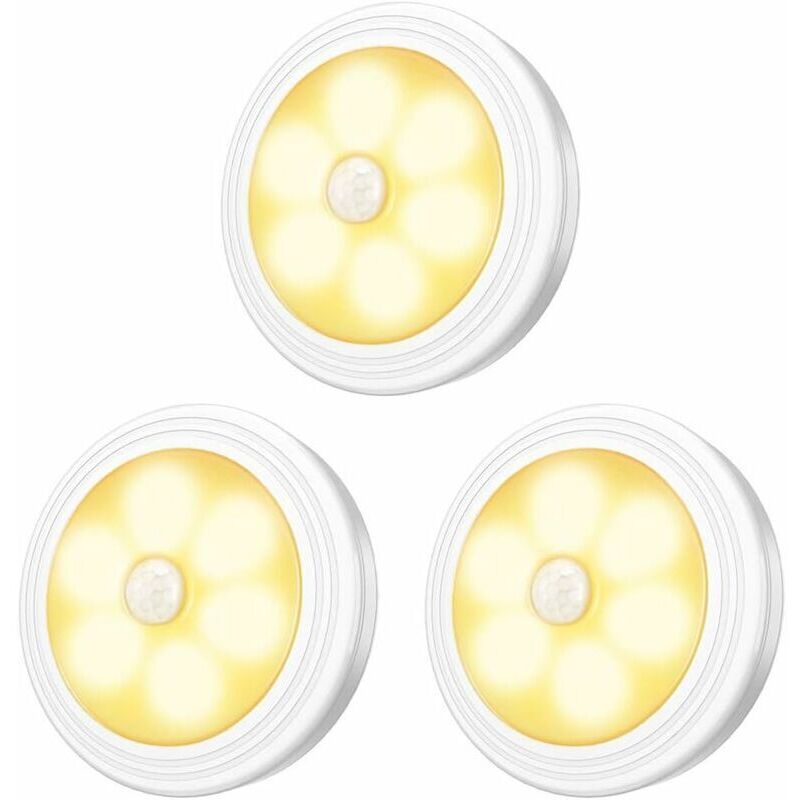 Lampes led pour armoire/armoire, 3 pièces, veilleuse, détecteur de mouvement led avec base magnétique pour vitrines d'armoires d'escalier de cuisine