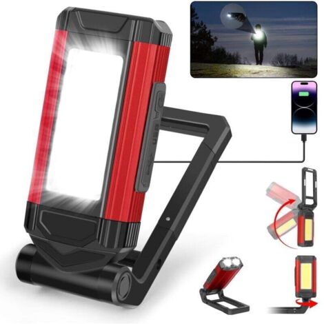 Lampes LED Rechargeables, Baladeuses LED pour Mécaniciens avec Support Pivotant et Crochet pliant, Lampe de Poche COB avec Aimant pour Auto, Atelier, Camping et Urgences-Cadeau Homme (1 Pièce)