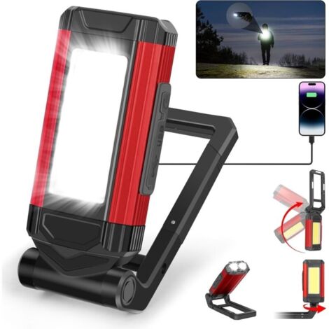 Lampes LED Rechargeables, Baladeuses LED pour Mécaniciens avec Support Pivotant et Crochet pliant, Lampe de Poche COB avec Aimant pour Auto, Atelier, Camping et Urgences-Cadeau Homme (1 Pièce) Classe