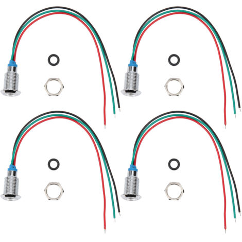 Lampes LED rondes pré-câblées étanches - 4 ensembles de 10 mm, 2 couleurs (rouge et vert), anode commune