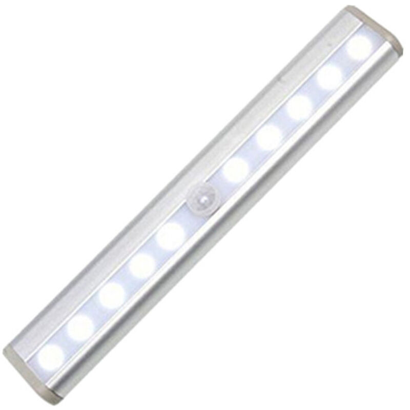 Lampes LED sans fil avec détecteur de mouvement et bande magnétique pour placard, penderie, escalier, maison, bureau – Argent