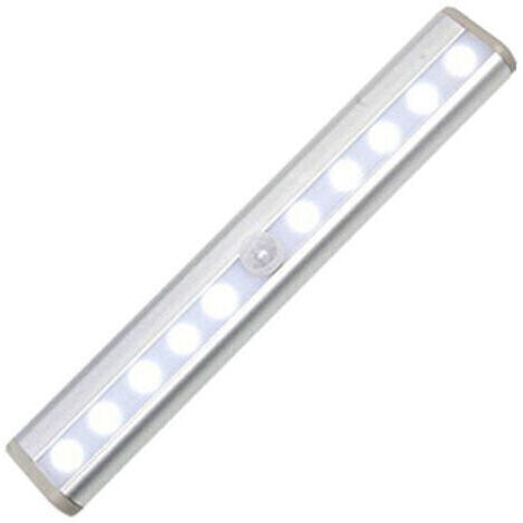 Lampes LED sans fil avec détecteur de mouvement et bande magnétique pour placard, penderie, escalier, maison, bureau – Argent