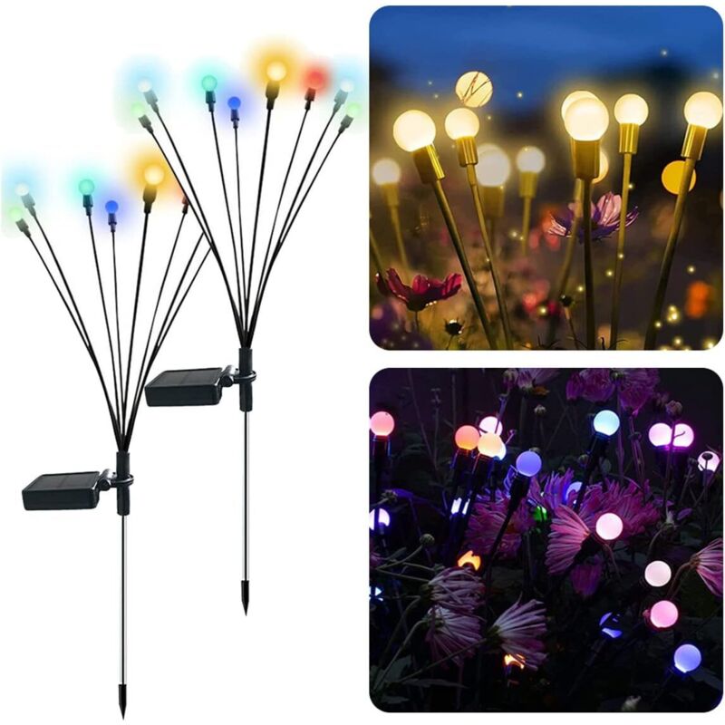 Lampes lucioles à énergie solaire, 2 Pièces 8 LED Lumières Solaires Lucioles pour extérieur, décoration de paysage, jardin, allée, étanches