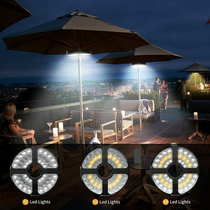 Lampes pour Parasol, 48 LED économie d'énergie Lumière de Parasol Rechargeable USB 72 Heures d'éclairage avec 3 Modes de d'illumination Pince