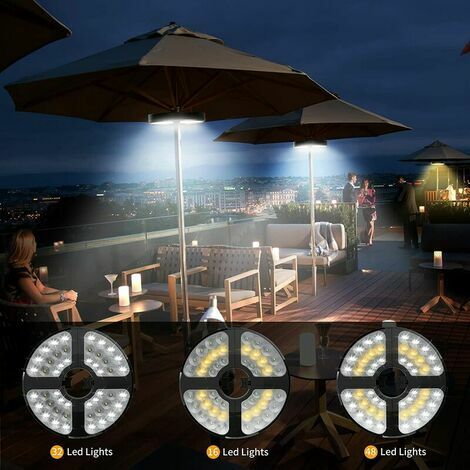 Patio Umbrella Lights Éclairage extérieur sans fil avec télécommande 8  modes de luminosité Led Parasol Patio Light