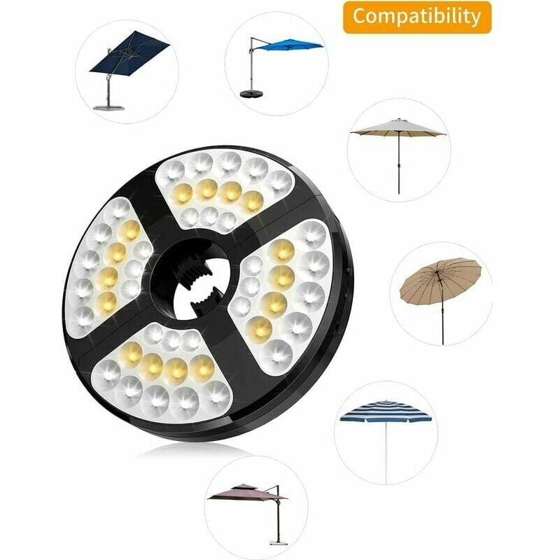 Lampes pour Parasol, 48 LED Rechargeable Lumiere de Parasol, avec 3 Modes d'Éclairage 72 Heures Luminaire LED Parasol sans Fil Réglable pour Parasol