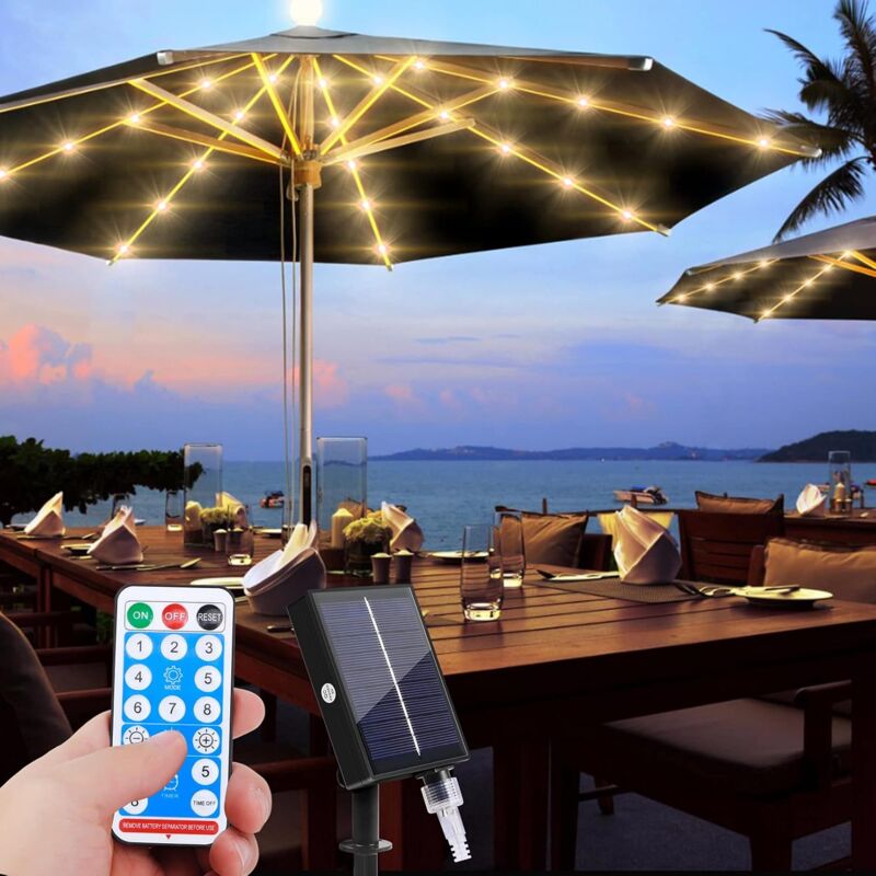 Lampes pour Parasol Solaire,104 LEDS Lumières De Parasol avec télécommande,8 Modes Eclairage LED pour parasol avec USB opéré pour Parasol de Jardin