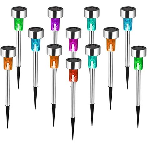 Lampes Solaire Exterieur Jardin Lot de 12 Lumiere Exterieur Jardin LED en Acier Inoxydable Étanches Eclairage Exterieur Pour Terrasse, Pelouse et Chemins( Lumière Colorée)