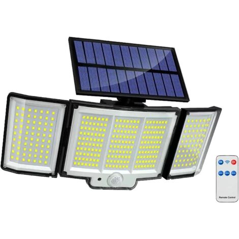 Lampes Solaire Extérieures, 328 LED Lampes de Sécurité Solaire avec 3 Têtes, Étanche IP65 Lampe Murale à Détecteur de Mouvement avec Câble de 5 m (16.5 Ft) et Télécommande, Éclairage Solaire pour Jard