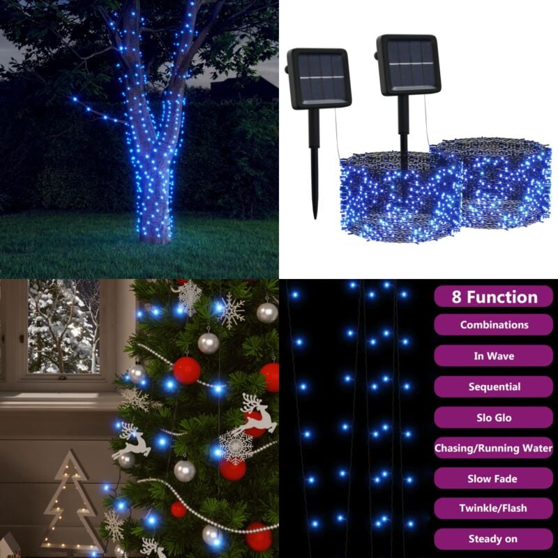 Lampes solaires 2 pcs 2x200 led Bleu Intérieur Extérieur - Guirlande Lumineuse Solaire - Décoration Intérieure - Décoration Extérieure - Lumières