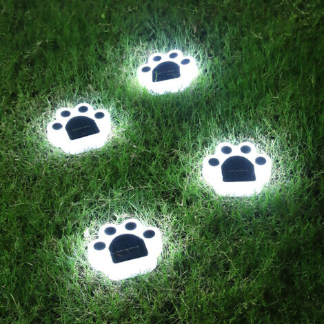 Lampes solaires à imprimé pattes d'animaux de compagnie, paquet de 4 lumières LED étanches pour décoration de jardin et de noël