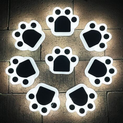 Lampes solaires à imprimé pattes d'animaux de compagnie, paquet de 8 lumières LED étanches pour décoration de jardin et de noël