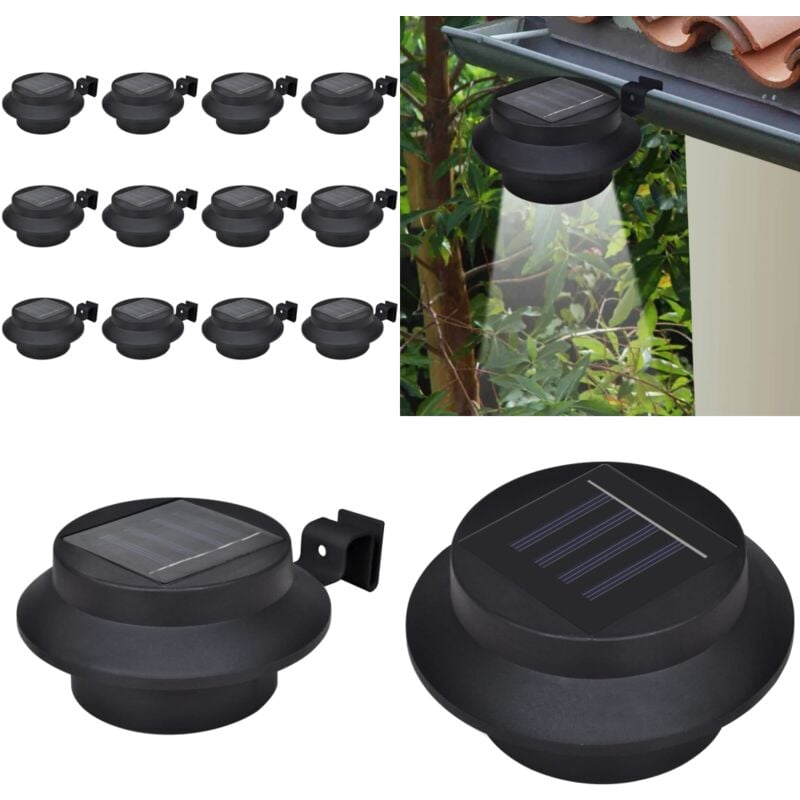 Lampes solaires à led d'extérieur pour clôture 12 pcs Noir - Lampe Solaire Exterieur - Éclairage Solaire - Led Exterior - Lumieres Cloture