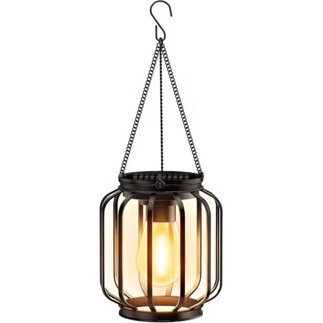 Lampes solaires à suspendre - 1 lanterne solaire en métal avec grande ampoule LED - Décoration de jardin avec crochet et chaîne pour terrasse, pelouse, balcon, cour