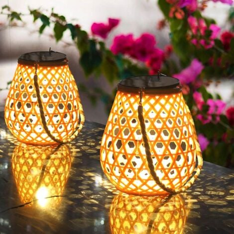 Lanterne solaire décorative en bambou LED blanc chaud HAVANE TALL