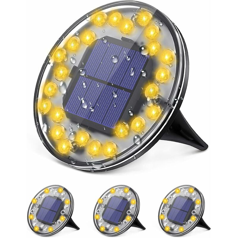 ZVD - Lampes solaires au sol - 24 led IP68 Encastrables - Jardins, Cours, Pelouses, Trottoirs (4 pièces, blanc chaud)