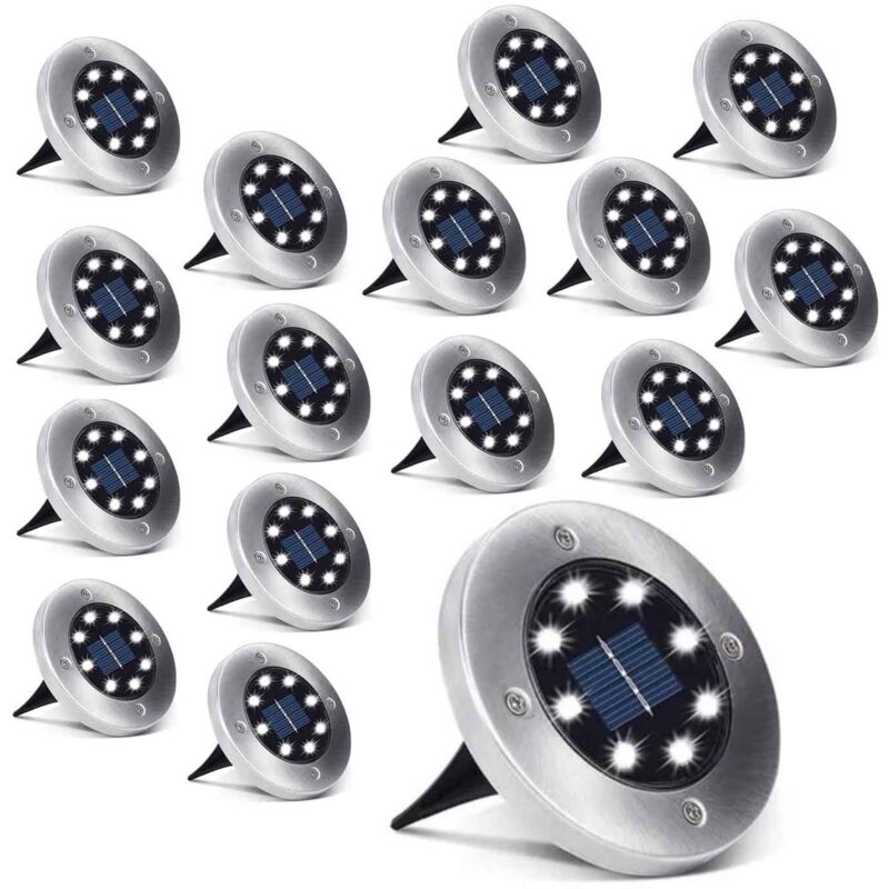Lampes solaires au sol avec capteurs crépusculaires, lot de 16 pcs.