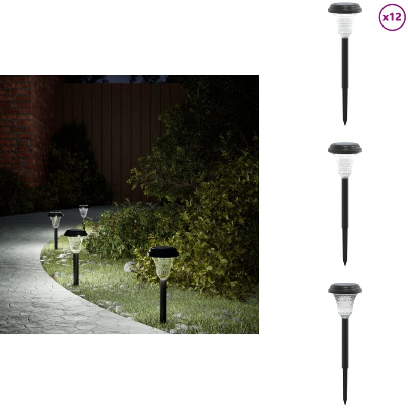 Lampes solaires d'allées et piquets de sol 12 pcs blanc - Lampe Solaire Exterieur - Éclairage Extérieur Solaire - Lumieres Décoratives Extérieures
