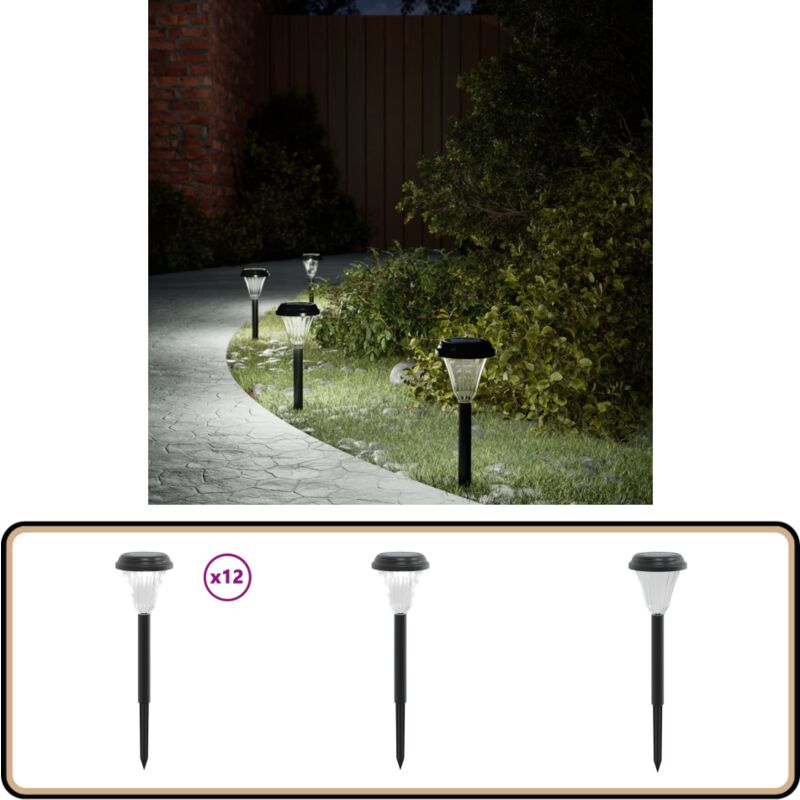 Lampes solaires d'allées et piquets de sol 12 pcs blanc - Lampe Solaire Extérieure - Éclairage Extérieur Solaire - Décoration Jardin - Luminaire