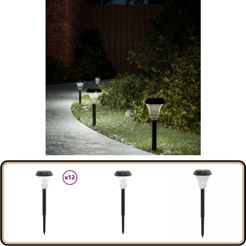 Lampes solaires d'allées et piquets de sol 12 pcs blanc - Lampe Solaire Extérieure - Éclairage Extérieur Solaire - Décoration Jardin - Luminaire