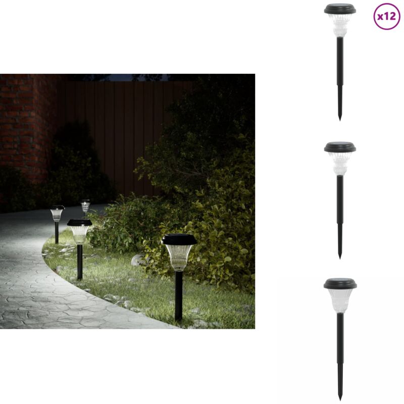 Lampes solaires d'allées et piquets de sol 12 pcs blanc - Lampe Solaire Extérieure - Éclairage Extérieur Solaire - Décoration Jardin - Luminaire