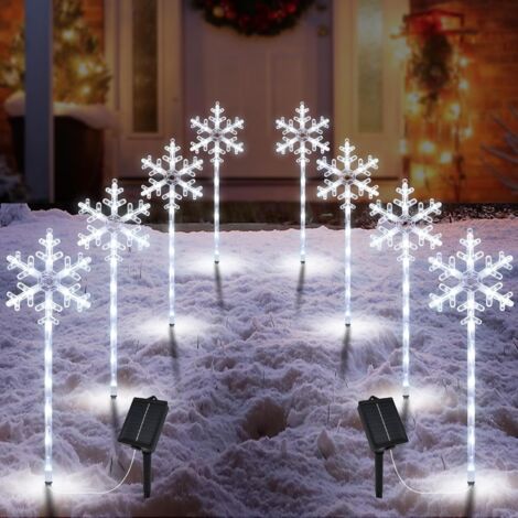 Lampes solaires de chemin, lumières de flocon de neige d'extérieur, adaptées aux pelouses de porche, 2 paquet de 8 lumières