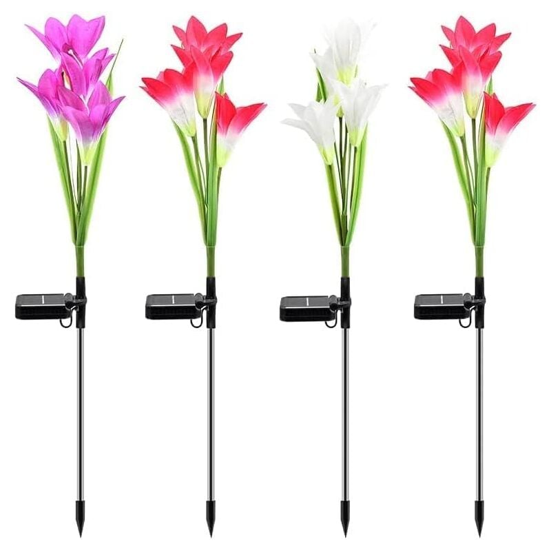 lampes solaires de d'extérieur jardin, couleurs changeantes avec 16 fleurs de lys solaires plus grandes,IP65 étanche Lampe Solaire pour jardin,