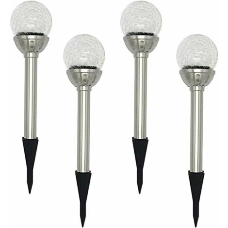 Lampes solaires de jardin d'extérieur, lot de 4 lampes solaires RVB 8 LED, lampe boule en verre craquelé à changement de couleur, autonomie de 6 à 10 heures.
