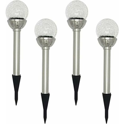 Lampes solaires de jardin d'extérieur, lot de 4 lampes solaires RVB 8 LED, lampe boule en verre craquelé à changement de couleur, autonomie de 6 à 10 heures.