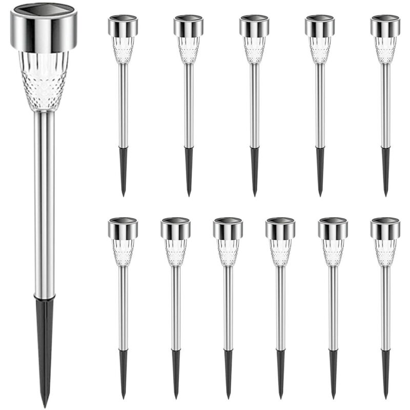 Lampes solaires de jardin, éclairage led en acier inoxydable, lampes solaires d'extérieur pour allée, patio, cour - Lot de 12, cadeaux de jardinage