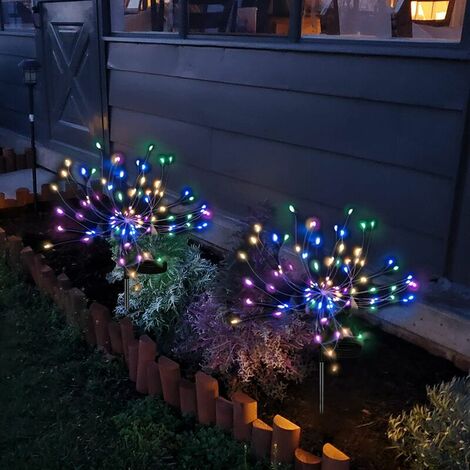 Lampes Solaires de Jardin Feux d'artifice Solaires Lampes Solaires Extérieures Étanches avec 2 Modes d'Éclairage Scintillant et Continu pour Jardin, Patio, Cour, Parterre de Fleurs, Fêtes (Coloré)