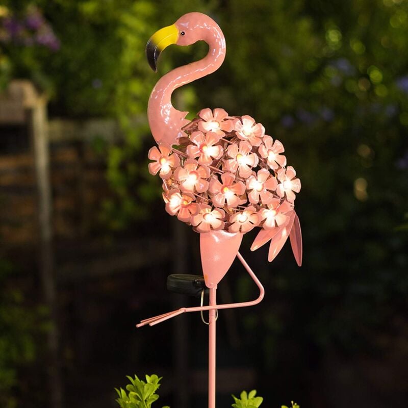 Lampes solaires de jardin, lampes en métal pour piquet d'extérieur Flamingo Pathway, led blanc chaud étanche pour pelouse, terrasse ou cour