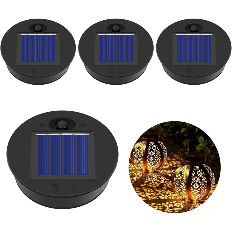 Lampes Solaires de Rechange, 4 Pièces Remplacement de Couvercles Solaires, Lampes Solaires de Rechange avec Led, pour Lanternes Solaires, Jardin