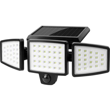 Lampes solaires de sécurité, projecteurs solaires 1000 lm avec 3 têtes réglables à 360°, étanche IP65, éclairage solaire à grand angle d'éclairage extérieur pour allée de garage de cour