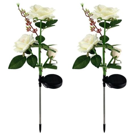 Lampes solaires décoration de jardin, 2 pièces lampe LED rose de jardin extérieur avec panneau solaire étanche, lumière de jardin