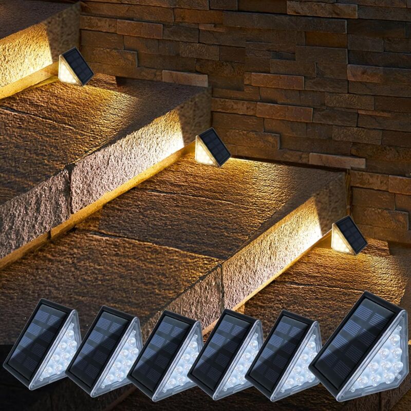 Lampes Solaires D'escalier D'extérieur Blanc Chaud, IP67 Étanches Eclairage de Marche à LED Lampe Solaire, Lampe Solaire Exterieur Décoration pour
