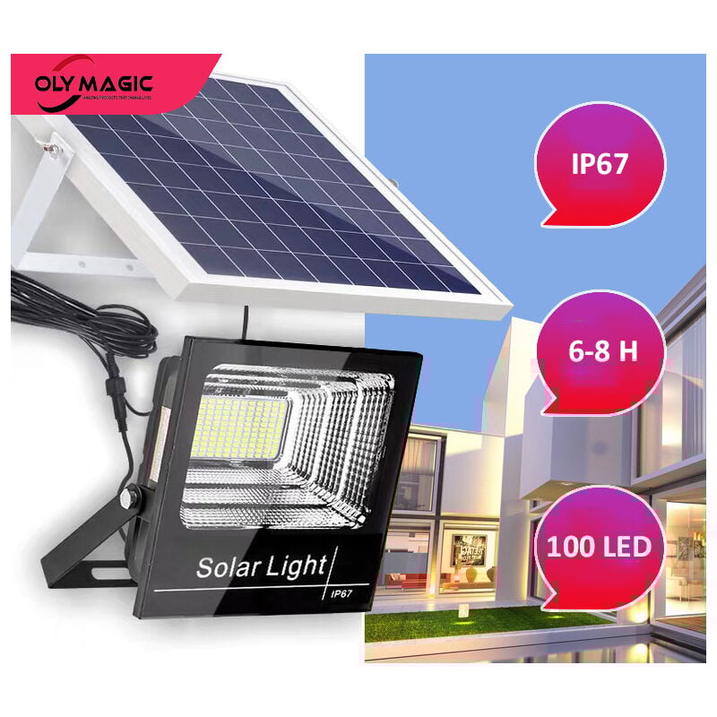 Oly Magic - Lampes solaires d'extérieur 100 led avec détecteur de mouvement, étanchéité IP67, angle d'éclairage 120 °, applique murale solaire pour