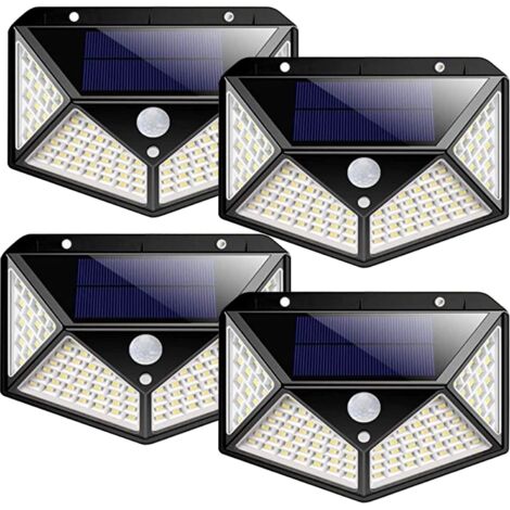 Lampes solaires d'extérieur 100 LED avec réflecteur et 3 modes d'éclairage, appliques murales à détecteur de mouvement, appliques murales solaires étanches IP65 pour éclairage de terrasse de jardin