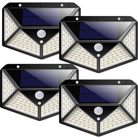 Lampes solaires d'extérieur 100 LED avec réflecteur et 3 modes d'éclairage, appliques murales à détecteur de mouvement, appliques murales solaires étanches IP65 pour éclairage de terrasse de jardin