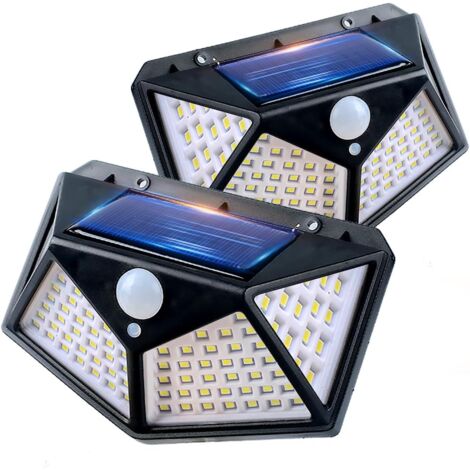 Lampes solaires d'extérieur, 100 LED, lot de 2, détecteur de mouvement solaire avec 3 modes d'éclairage, sans fil, étanches IP65, éclairage de sécurité solaire pour jardin, terrasse et cour.